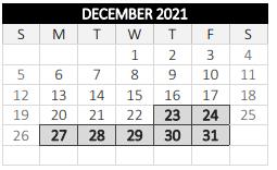 District School Academic Calendar for University Pk Campus Sch for December 2021