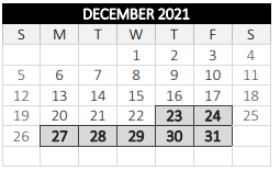 District School Academic Calendar for Canterbury for December 2021