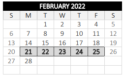 District School Academic Calendar for May Street for February 2022