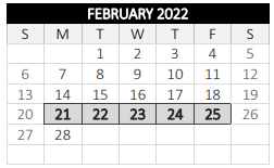 District School Academic Calendar for Worcester Technical High for February 2022