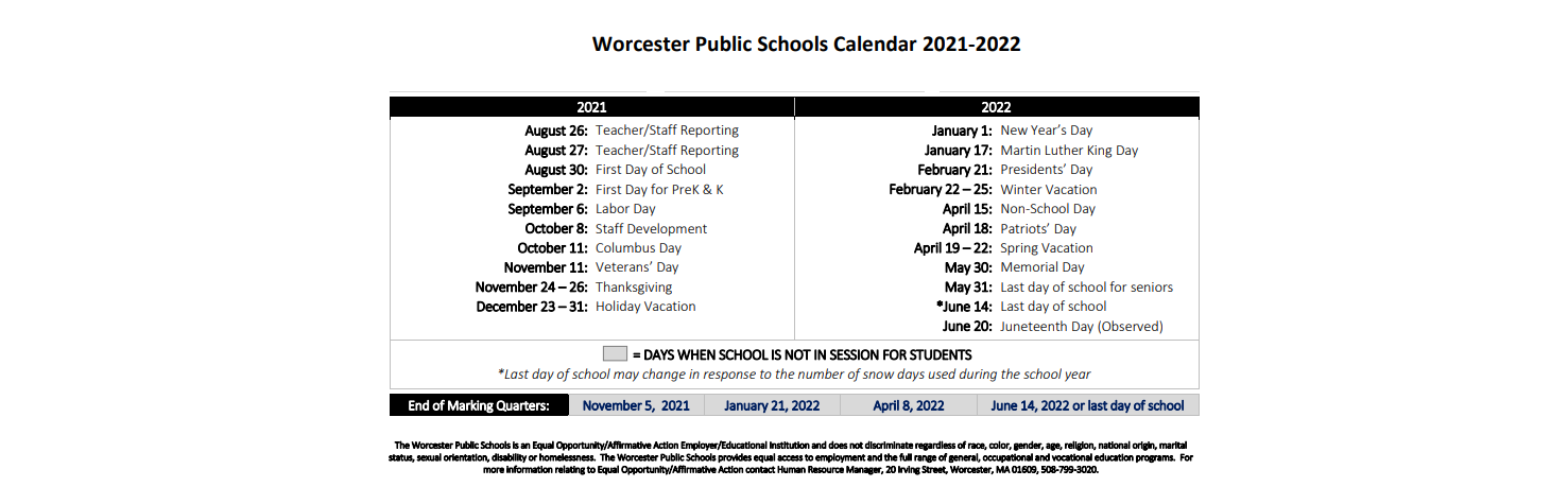 District School Academic Calendar Key for Vernon Hill School