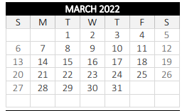 District School Academic Calendar for West Tatnuck for March 2022