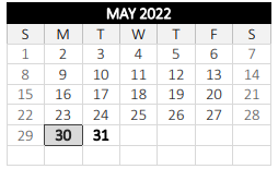 District School Academic Calendar for North High for May 2022