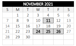 District School Academic Calendar for North High for November 2021