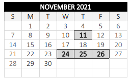 District School Academic Calendar for Thorndyke Road for November 2021