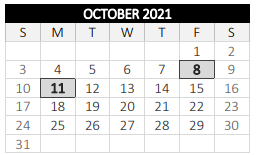 District School Academic Calendar for Columbus Park for October 2021