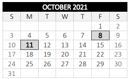 District School Academic Calendar for Thorndyke Road for October 2021