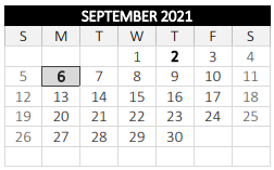 District School Academic Calendar for North High for September 2021