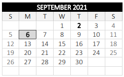 District School Academic Calendar for Burncoat Street for September 2021