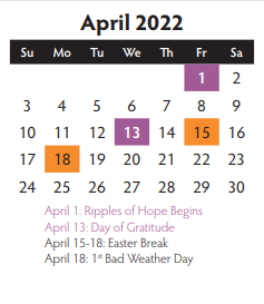 District School Academic Calendar for Cox Elementary for April 2022