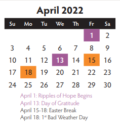 District School Academic Calendar for Cooper Junior High for April 2022