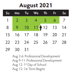 District School Academic Calendar for Collin Co Co-op for August 2021