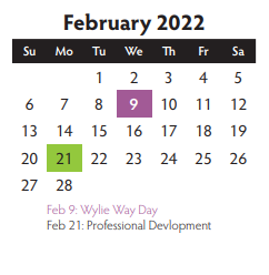 District School Academic Calendar for Burnett Junior High School for February 2022