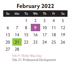 District School Academic Calendar for Smith Elementary for February 2022