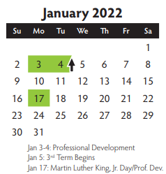 District School Academic Calendar for Mcmillan Junior High School for January 2022