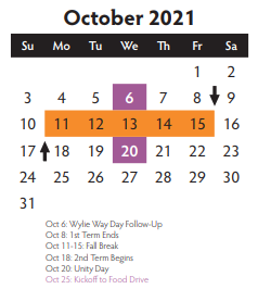 District School Academic Calendar for Cox Elementary for October 2021
