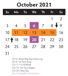 District School Academic Calendar for Collin Co Co-op for October 2021