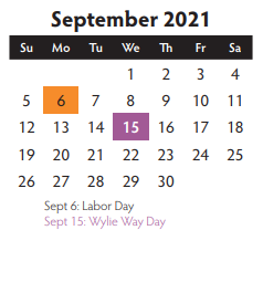 District School Academic Calendar for Collin Co Co-op for September 2021