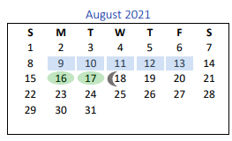 District School Academic Calendar for Yoakum Intermediate for August 2021