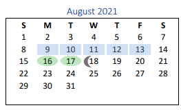 District School Academic Calendar for G O A L S Program for August 2021