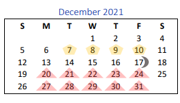 District School Academic Calendar for G O A L S Program for December 2021
