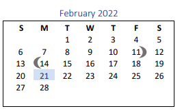 District School Academic Calendar for G O A L S Program for February 2022