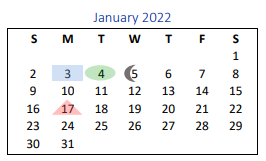 District School Academic Calendar for G O A L S Program for January 2022