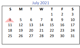 District School Academic Calendar for Yoakum Primary for July 2021