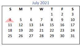 District School Academic Calendar for G O A L S Program for July 2021