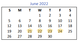 District School Academic Calendar for Yoakum High School for June 2022