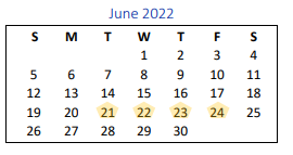 District School Academic Calendar for G O A L S Program for June 2022