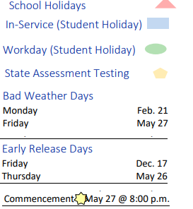 District School Academic Calendar Legend for G O A L S Program