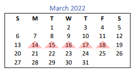 District School Academic Calendar for Yoakum High School for March 2022