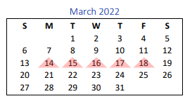 District School Academic Calendar for G O A L S Program for March 2022