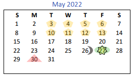 District School Academic Calendar for G O A L S Program for May 2022