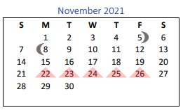 District School Academic Calendar for G O A L S Program for November 2021