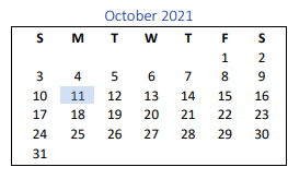 District School Academic Calendar for Yoakum Intermediate for October 2021