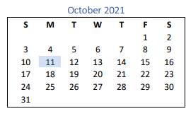 District School Academic Calendar for G O A L S Program for October 2021