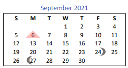 District School Academic Calendar for G O A L S Program for September 2021