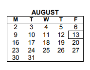 District School Academic Calendar for Robert C Dodson School for August 2021