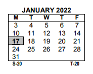 District School Academic Calendar for School 22 for January 2022