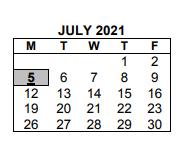 District School Academic Calendar for School 13 for July 2021