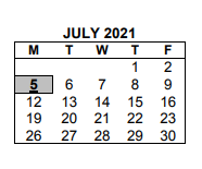 District School Academic Calendar for Montessori School 27 for July 2021