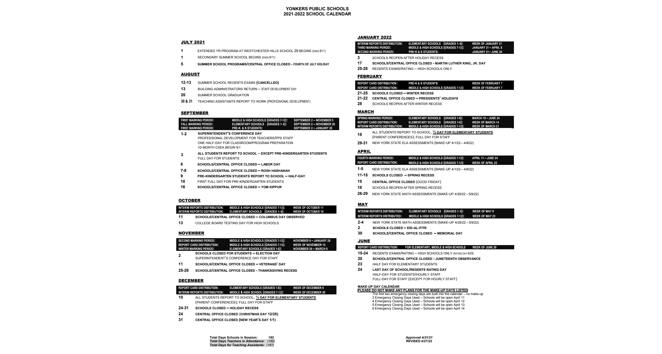 District School Academic Calendar Key for Casimir Pulaski School