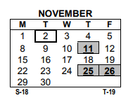 District School Academic Calendar for Family School 32 for November 2021
