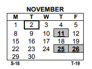 District School Academic Calendar for Montessori School 27 for November 2021