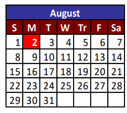 District School Academic Calendar for Plato Academy for August 2021