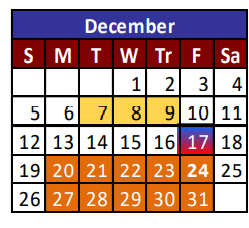 District School Academic Calendar for Vista Hills Elementary for December 2021