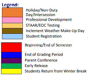 District School Academic Calendar Legend for Desert View Middle School