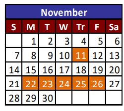 District School Academic Calendar for Adult Community Learning Center for November 2021
